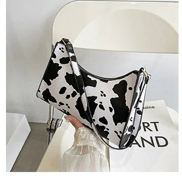 Vintage Cow Print Baguette Bag - Stylish Tote Handbag