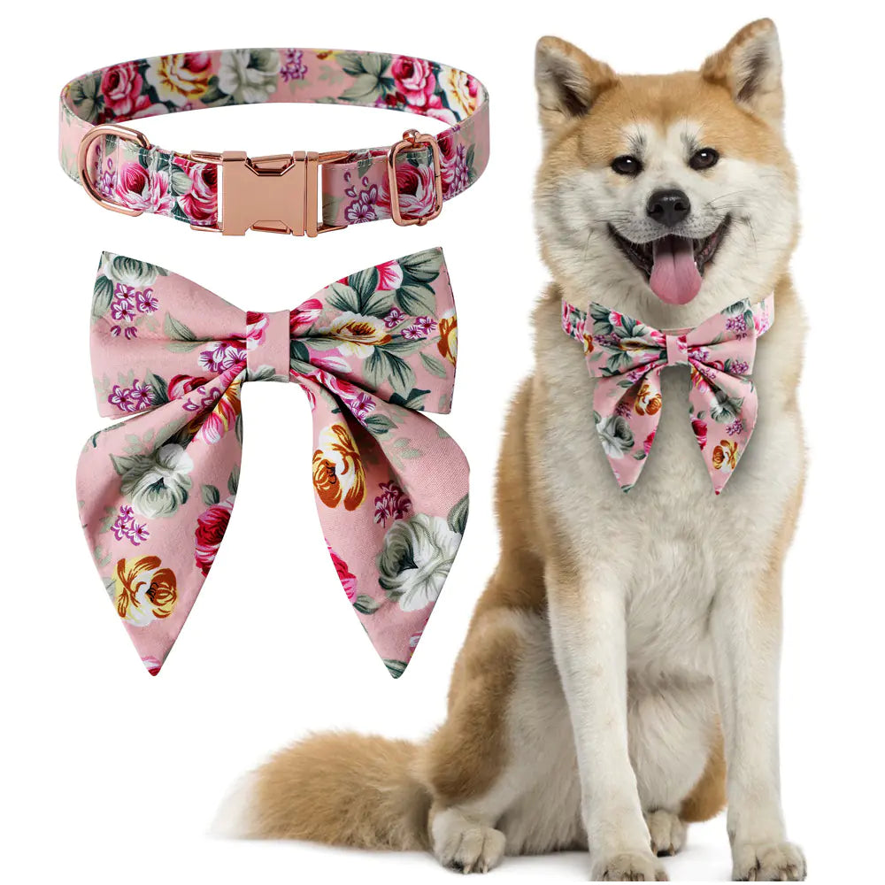 Cotton Dog Collar with Rose Gold Buckle