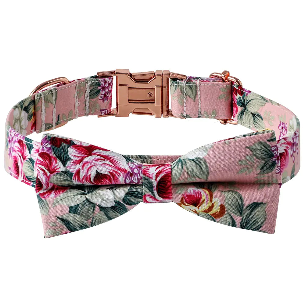 Cotton Dog Collar with Rose Gold Buckle