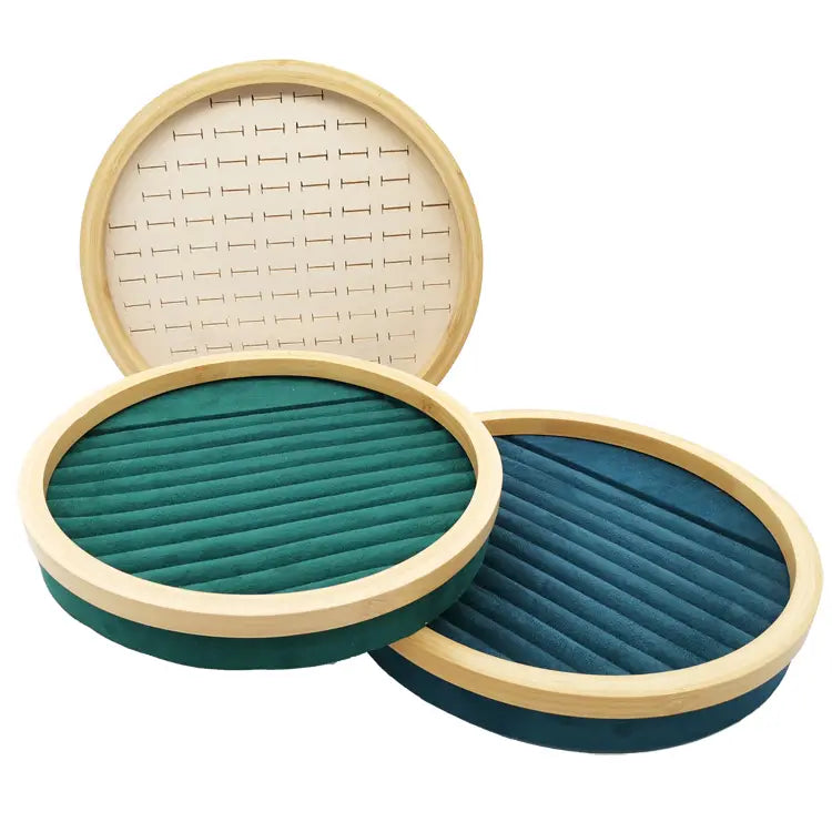 Jewelry Display Rack with Solid Wood Flannel Storage